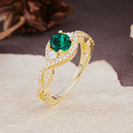 Vintage Round Cut Emerald Halo Twisted Engagement Ring - Additional view