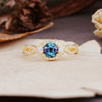 Vintage Round Cut Alexandrite Halo Twisted Engagement Ring - Additional view