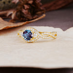 Vintage Round Cut Alexandrite Halo Twisted Engagement Ring - Additional view
