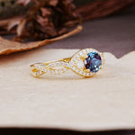 Vintage Round Cut Alexandrite Halo Twisted Engagement Ring - Additional view