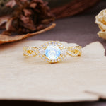Vintage Round Cut Moonstone Halo Twisted Engagement Ring - Additional view
