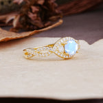 Vintage Round Cut Moonstone Halo Twisted Engagement Ring - Additional view