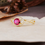 Vintage Round Cut Ruby Halo Twisted Engagement Ring - Additional view