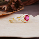 Vintage Round Cut Ruby Halo Twisted Engagement Ring - Additional view