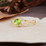Vintage Round Cut Peridot Halo Twisted Engagement Ring - Additional view