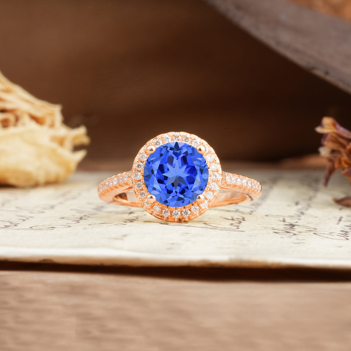 Luxurious and Dazzling 4 Prong Round Cut Sapphire Engagement Ring - Additional view