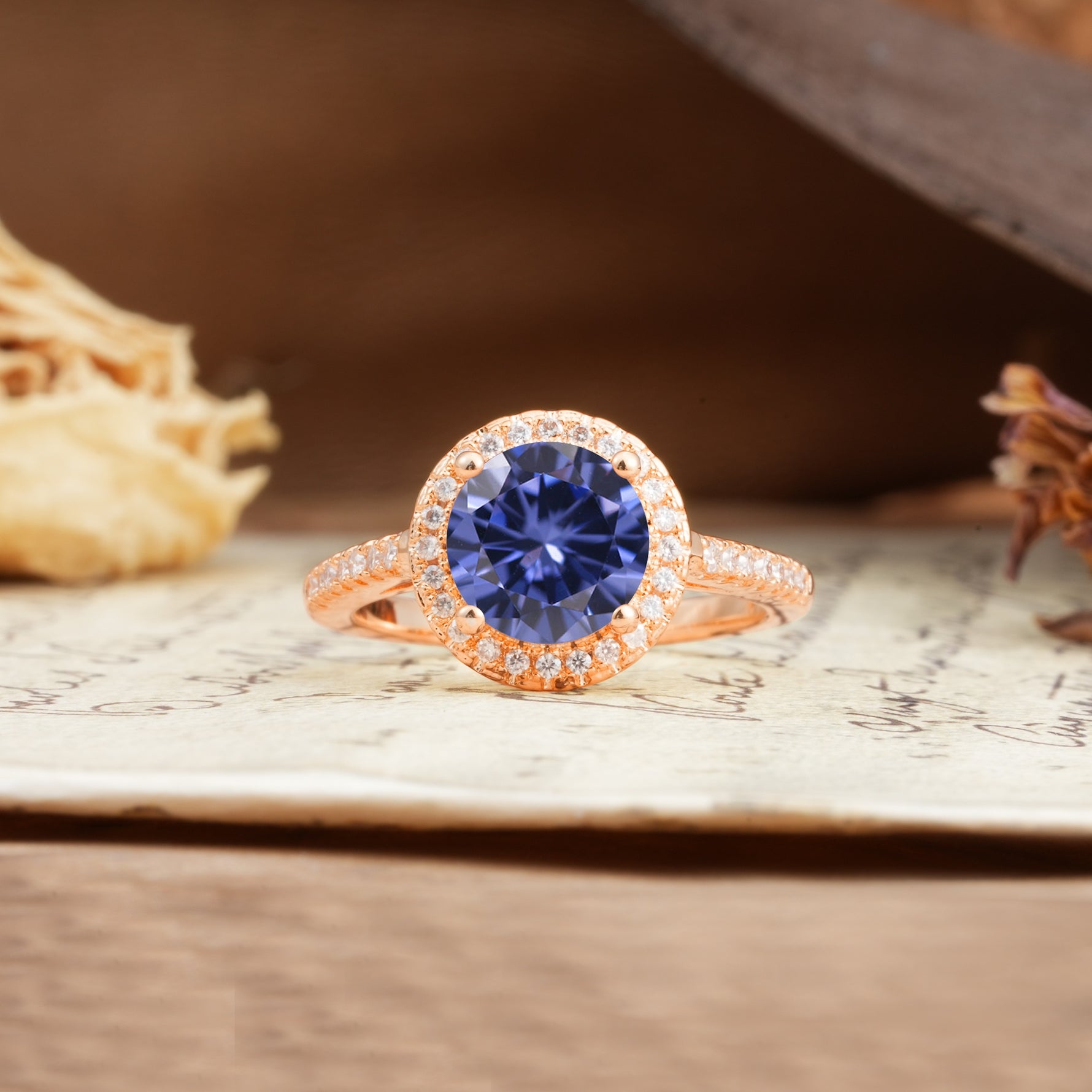 Luxurious and Dazzling 4 Prong Round Cut Tanzanite Engagement Ring - Additional view