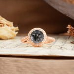 Luxurious and Dazzling 4 Prong Round Cut Black Rutilated Quartz Engagement Ring - Additional view