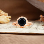 Luxurious and Dazzling 4 Prong Round Cut Black Onyx Engagement Ring - Additional view