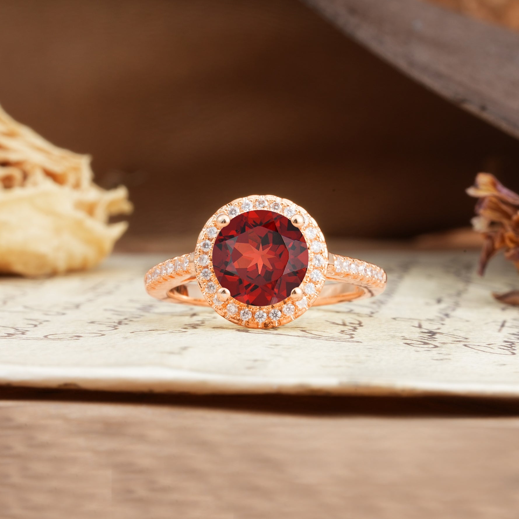 Luxurious and Dazzling 4 Prong Round Cut Garnet Engagement Ring - Additional view