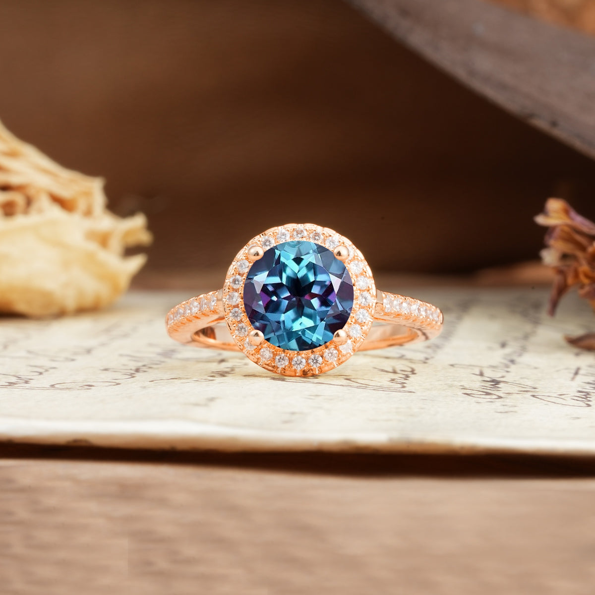 Luxurious and Dazzling 4 Prong Round Cut Alexandrite Engagement Ring - Additional view