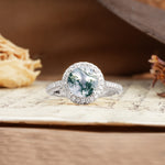 Luxurious and Dazzling 4 Prong Round Cut Moss Agate Engagement Ring - Additional view