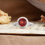 Luxurious and Dazzling 4 Prong Round Cut Garnet Engagement Ring - Additional view