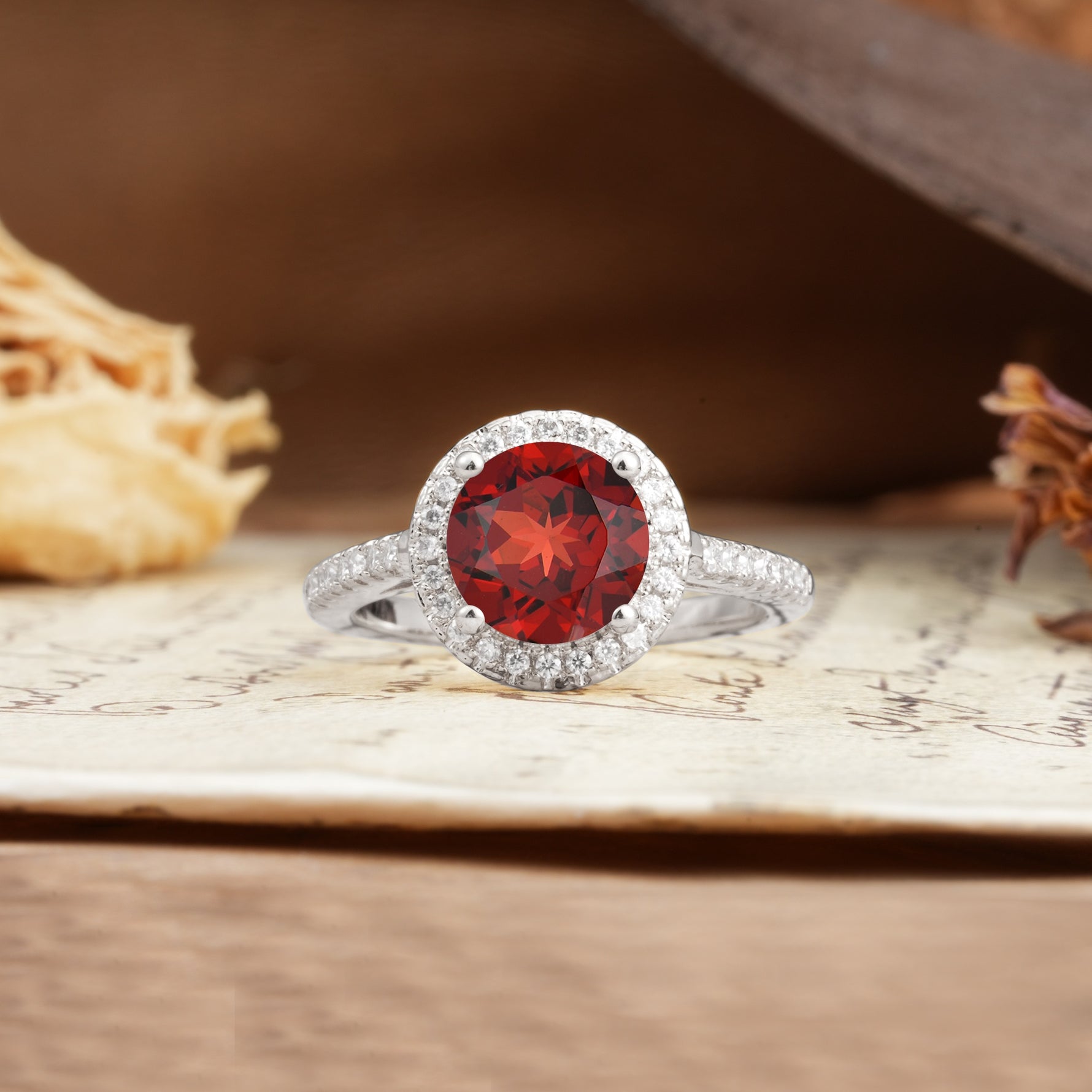 Luxurious and Dazzling 4 Prong Round Cut Garnet Engagement Ring - Additional view