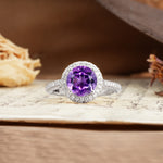 Luxurious and Dazzling 4 Prong Round Cut Amethyst Engagement Ring - Additional view