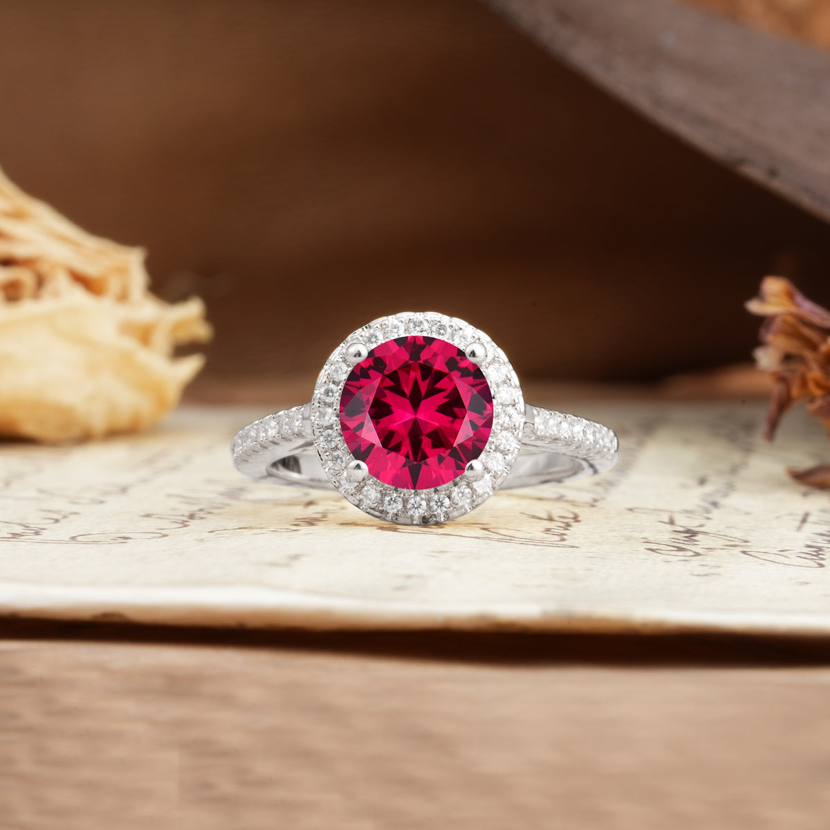 Luxurious and Dazzling 4 Prong Round Cut Ruby Engagement Ring - Additional view