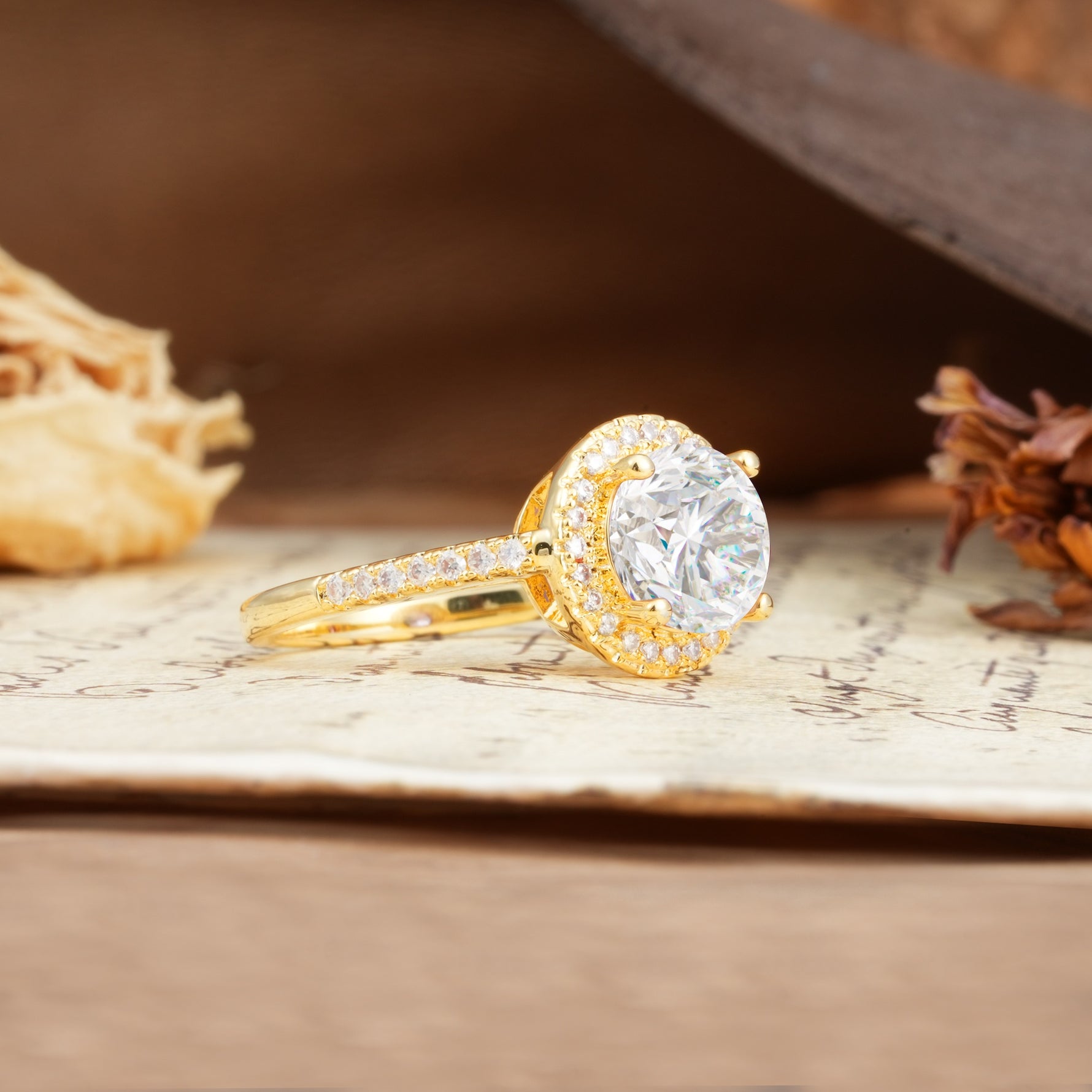 Luxurious and Dazzling 4 Prong Round Cut Moissanite Engagement Ring - Additional view