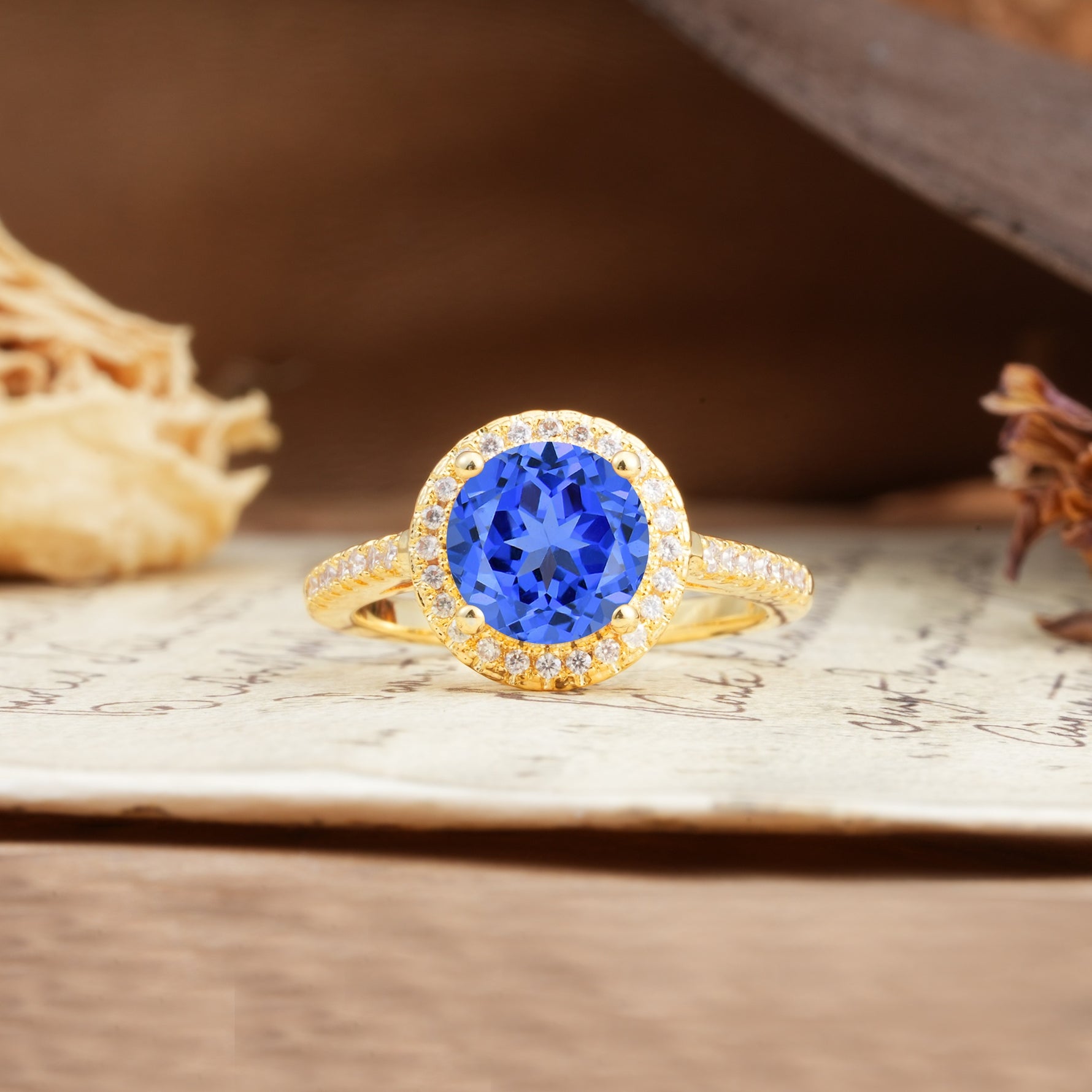 Luxurious and Dazzling 4 Prong Round Cut Sapphire Engagement Ring - Additional view