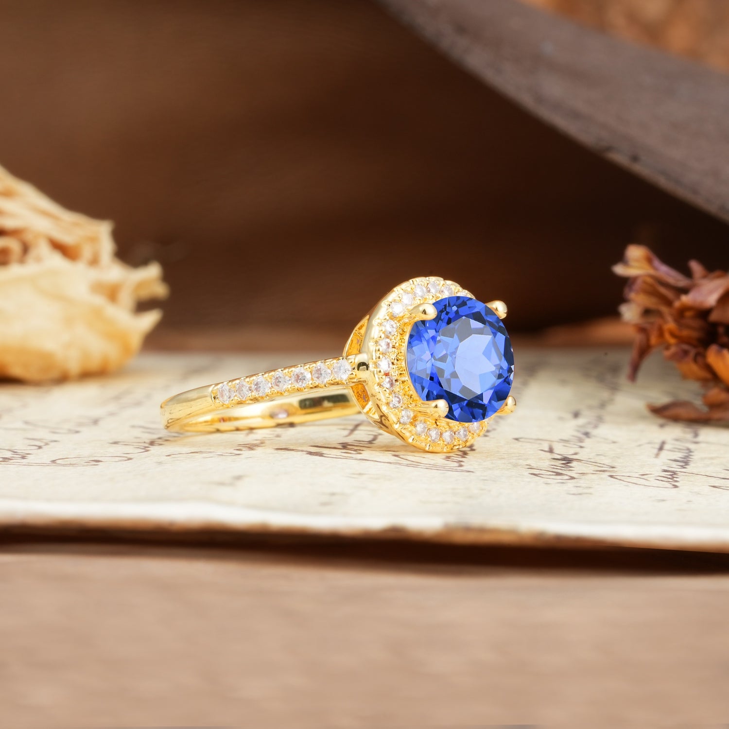 Luxurious and Dazzling 4 Prong Round Cut Sapphire Engagement Ring - Additional view