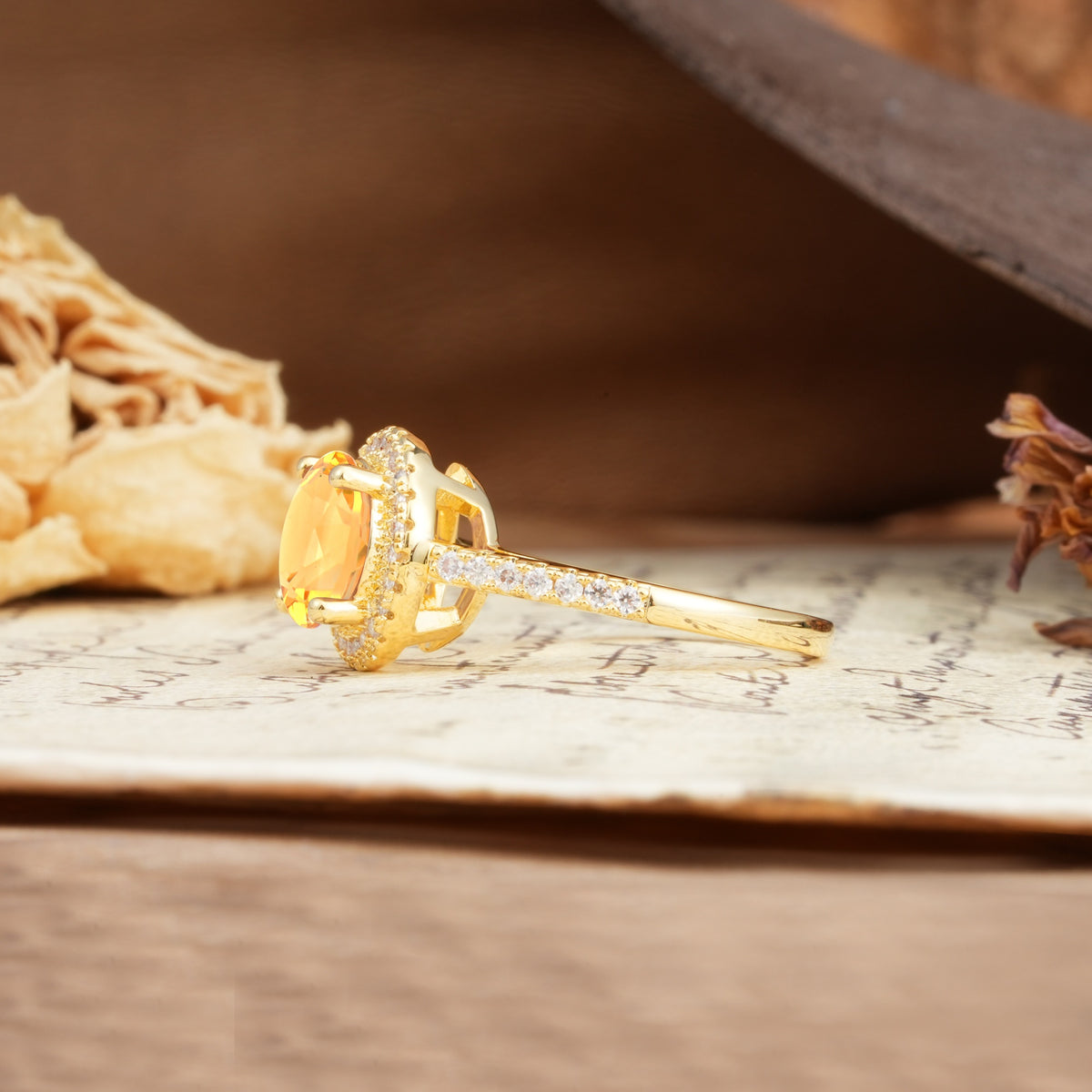 Luxurious and Dazzling 4 Prong Round Cut Citrine Engagement Ring - Additional view