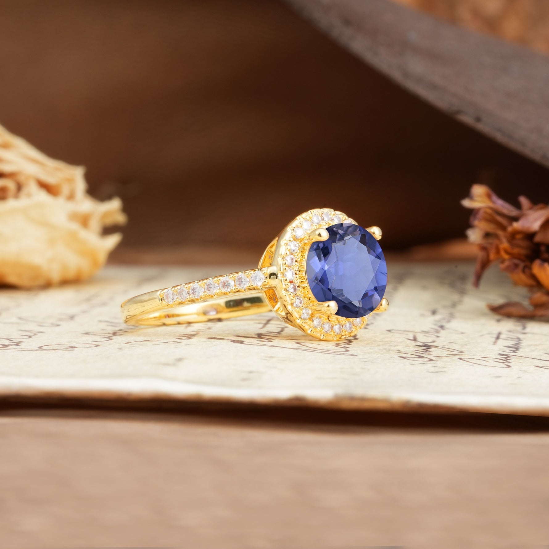Luxurious and Dazzling 4 Prong Round Cut Tanzanite Engagement Ring - Additional view