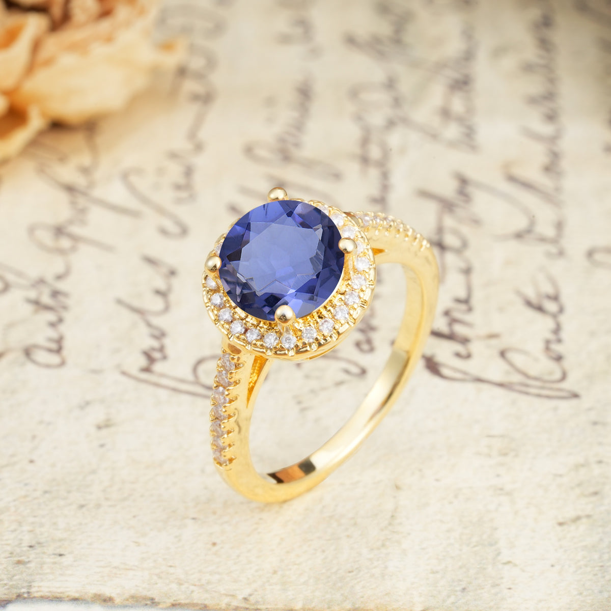 Luxurious and Dazzling 4 Prong Round Cut Tanzanite Engagement Ring - Additional view