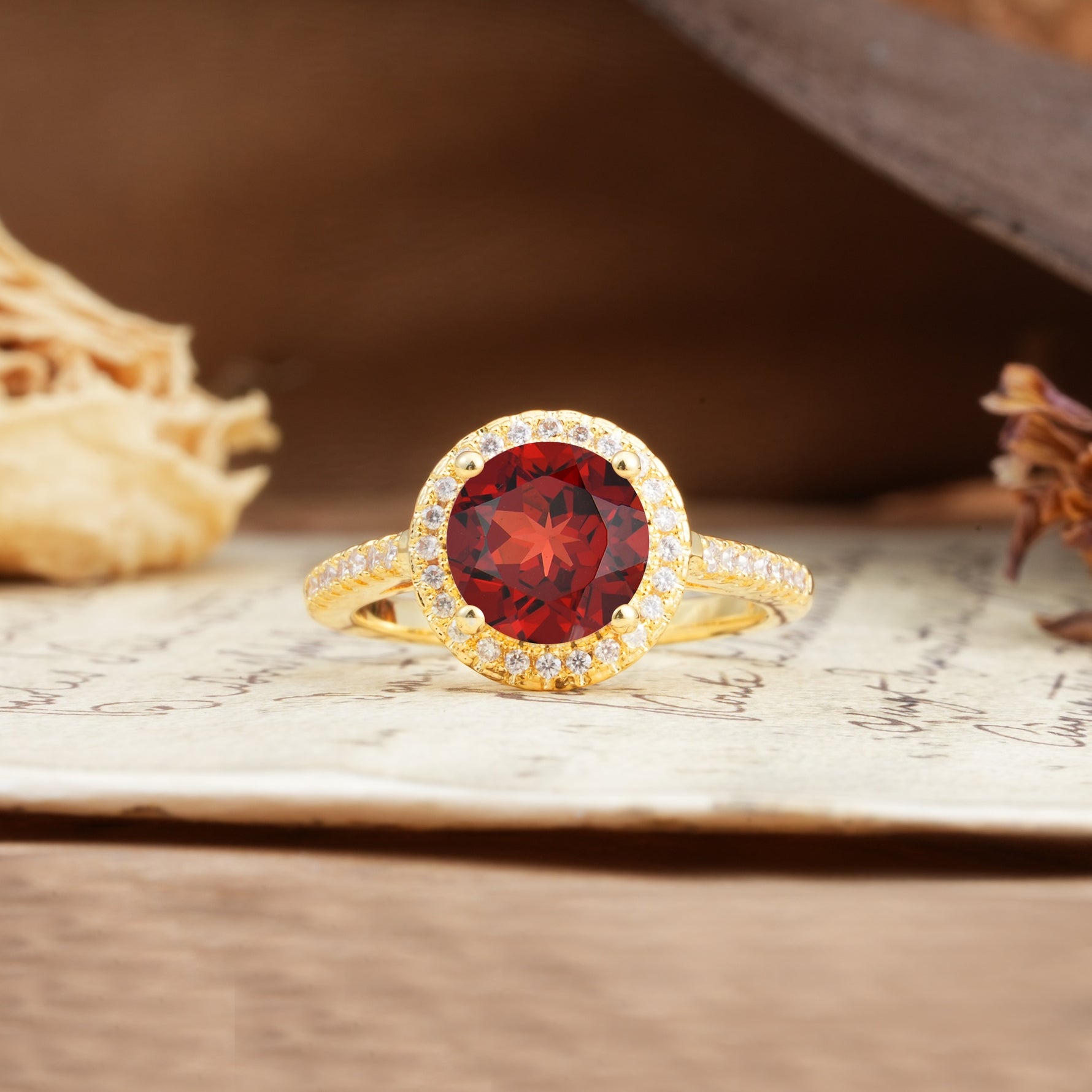 Luxurious and Dazzling 4 Prong Round Cut Garnet Engagement Ring - Additional view