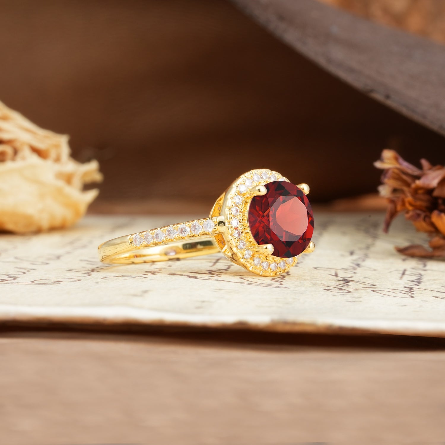 Luxurious and Dazzling 4 Prong Round Cut Garnet Engagement Ring - Additional view