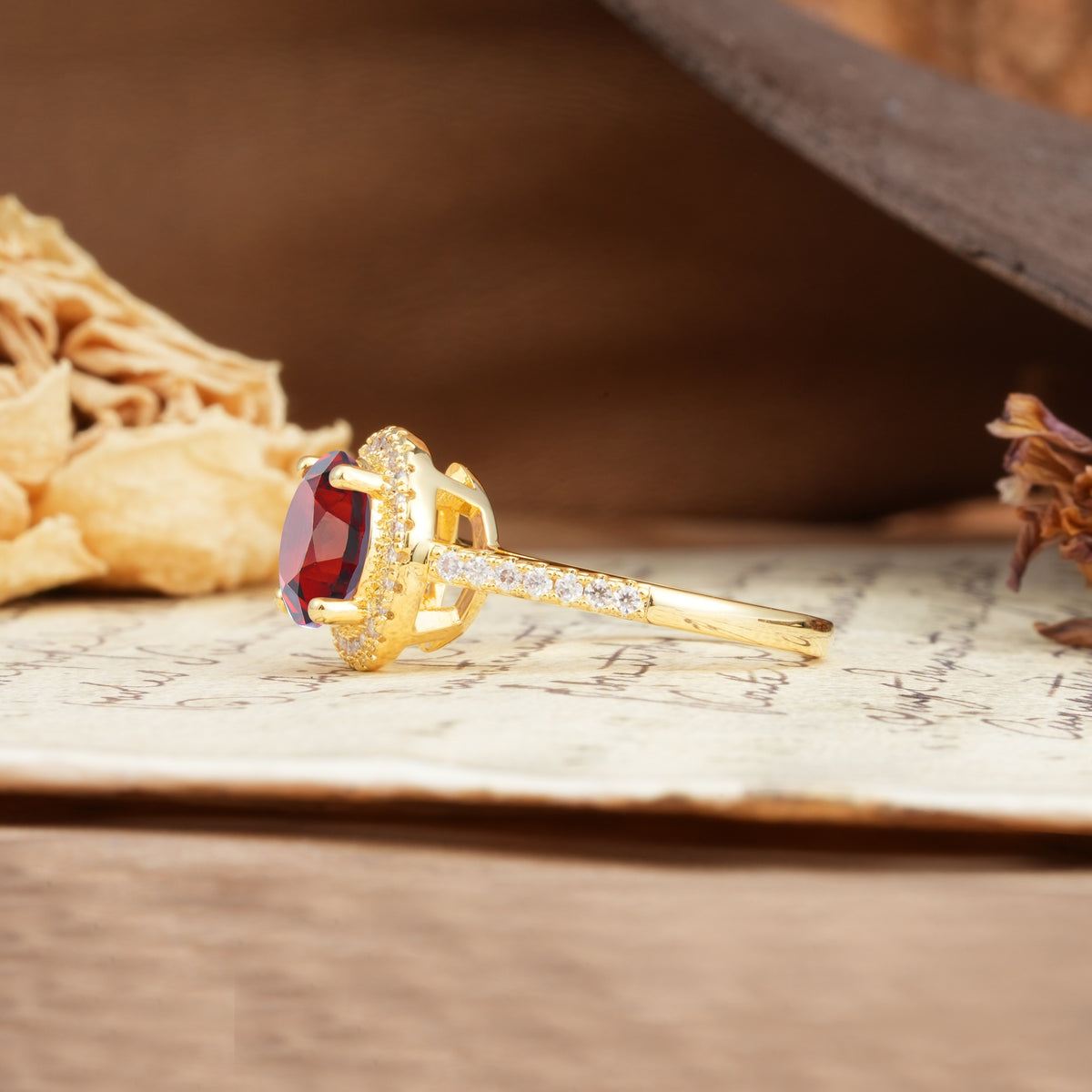Luxurious and Dazzling 4 Prong Round Cut Garnet Engagement Ring - Additional view