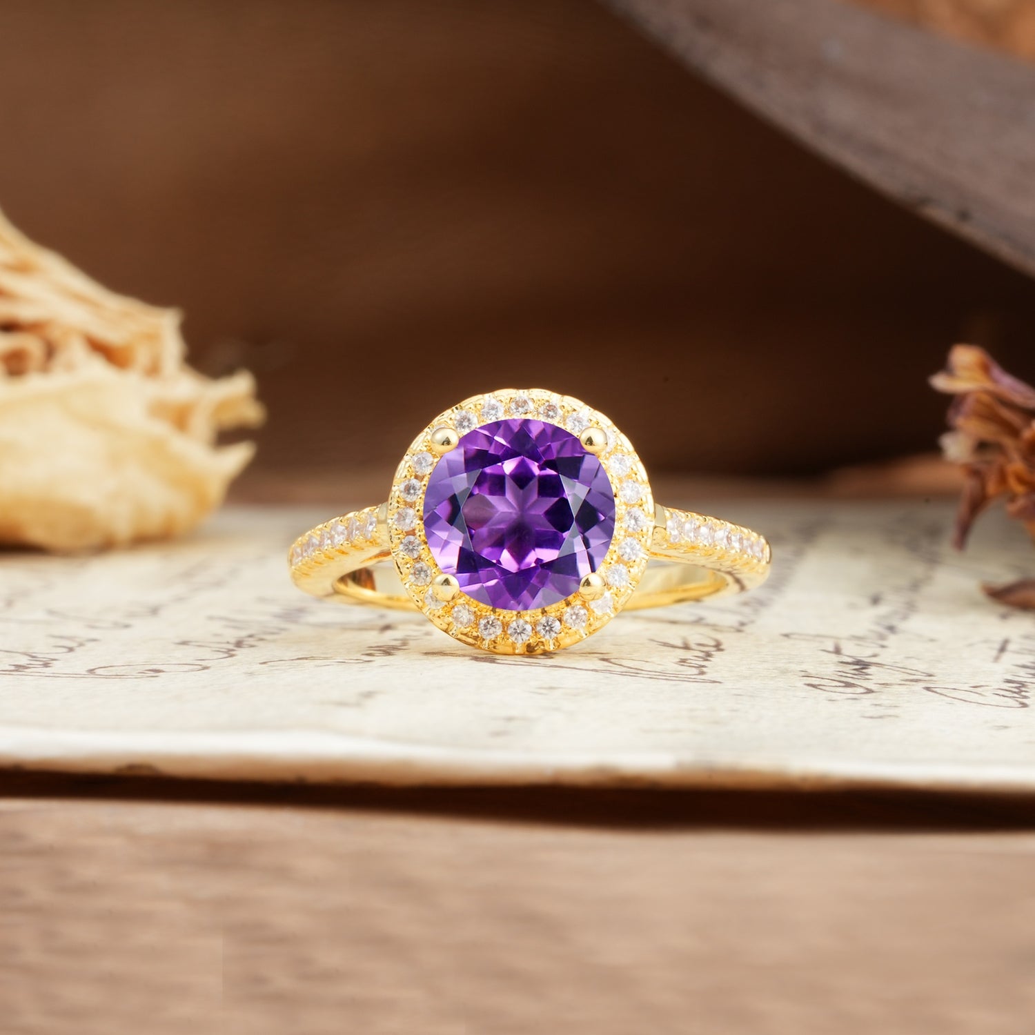 Luxurious and Dazzling 4 Prong Round Cut Amethyst Engagement Ring - Additional view