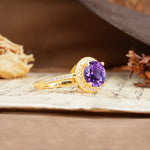Luxurious and Dazzling 4 Prong Round Cut Amethyst Engagement Ring - Additional view