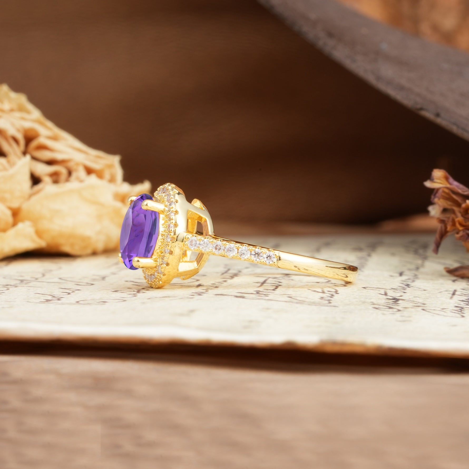 Luxurious and Dazzling 4 Prong Round Cut Amethyst Engagement Ring - Additional view