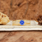 Vintage Art Deco Baguette Sapphire Alternating Stacking Wedding Band - Yellow-Gold