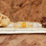 Vintage Art Deco Baguette Citrine Alternating Stacking Wedding Band - Yellow-Gold