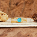 Vintage Art Deco Baguette Turquoise Alternating Stacking Wedding Band - Yellow-Gold
