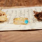 Vintage Art Deco Baguette Turquoise Alternating Stacking Wedding Band - Rose-Gold