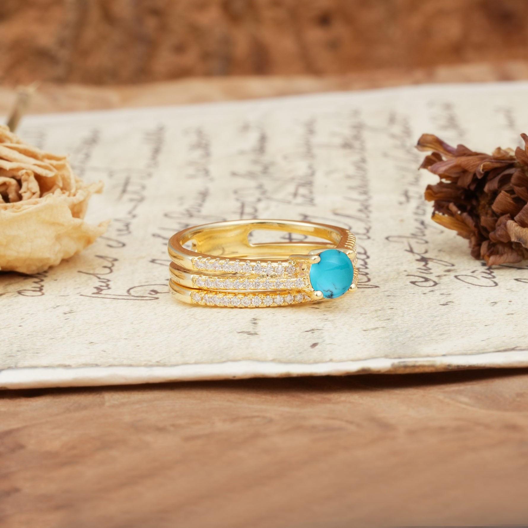 Vintage Art Deco Baguette Turquoise Alternating Stacking Wedding Band - Rose-Gold