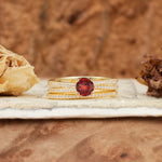 Vintage Art Deco Baguette Garnet Alternating Stacking Wedding Band - Yellow-Gold