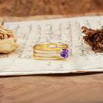 Vintage Art Deco Baguette Amethyst Alternating Stacking Wedding Band - Rose-Gold