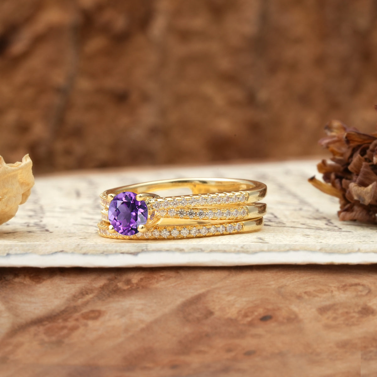 Vintage Art Deco Baguette Amethyst Alternating Stacking Wedding Band - Additional view