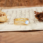Vintage Art Deco Baguette Moonstone Alternating Stacking Wedding Band - Rose-Gold