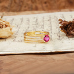 Vintage Art Deco Baguette Ruby Alternating Stacking Wedding Band - Rose-Gold