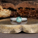Retro-Minimalist 4-Prong Round Cut Moss Agate Engagement Ring - Additional view