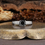 Retro-Minimalist 4-Prong Round Cut Black Onyx Engagement Ring - Additional view