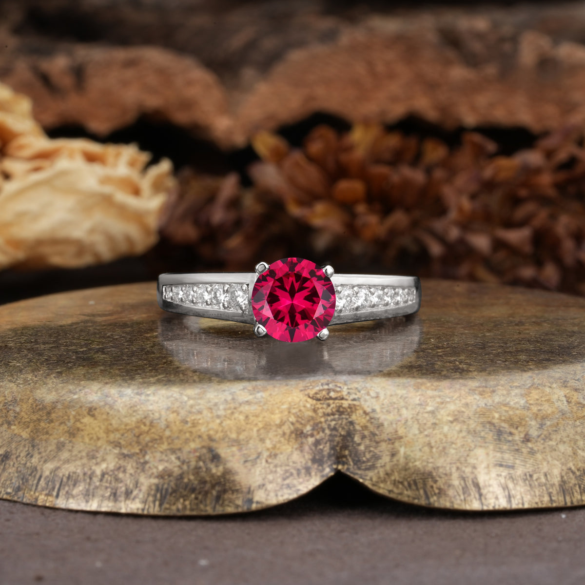 Retro-Minimalist 4-Prong Round Cut Ruby Engagement Ring - Additional view