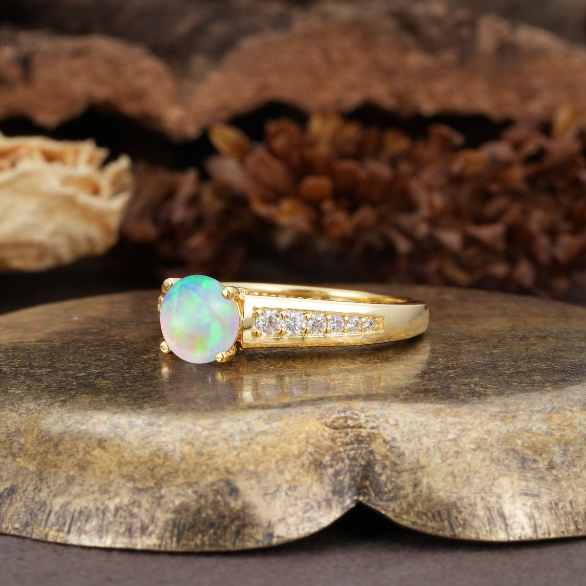 Retro-Minimalist 4-Prong Round Cut Fire Opal Engagement Ring - Additional view
