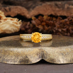 Retro-Minimalist 4-Prong Round Cut Citrine Engagement Ring - Additional view