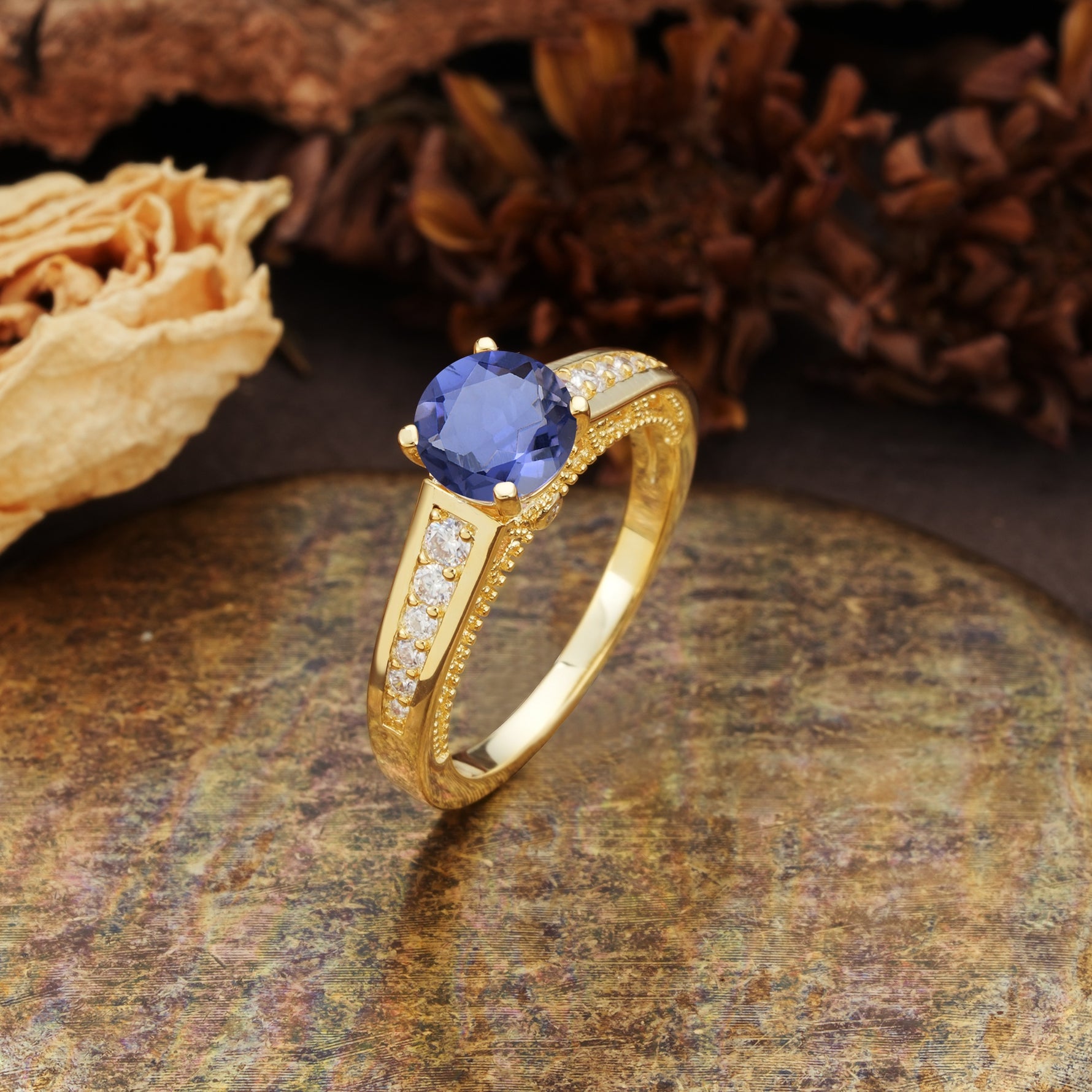 Retro-Minimalist 4-Prong Round Cut Tanzanite Engagement Ring - Additional view