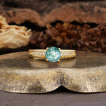 Retro-Minimalist 4-Prong Round Cut Moss Agate Engagement Ring - Additional view