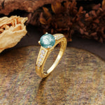 Retro-Minimalist 4-Prong Round Cut Moss Agate Engagement Ring - Additional view